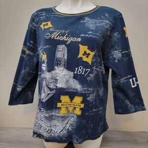 P Michael Blue Yellow‎ Top 1X Michigan State University Fan Rhinestone Graphic